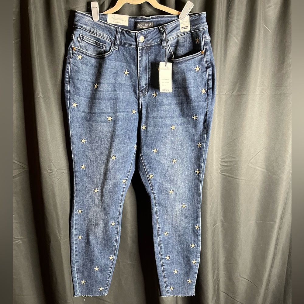 New NWT Judy Dark Blue Jeans Womens Skinny Stars High Waist